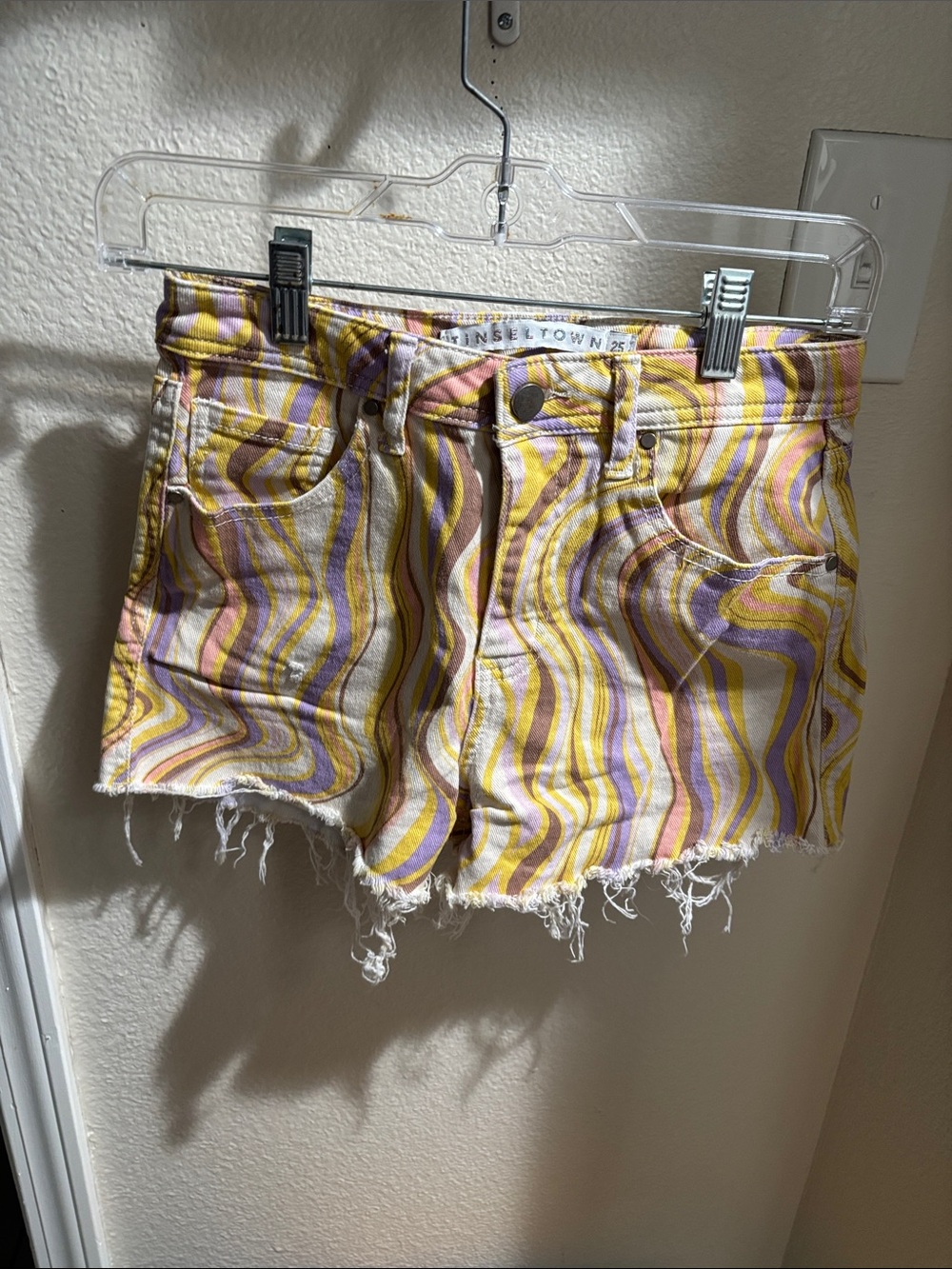 Tinseltown Multi Wave-Print Denim Shorts 25
